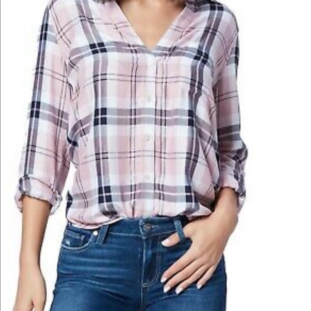 Paige Pink Plaid Button down shirt